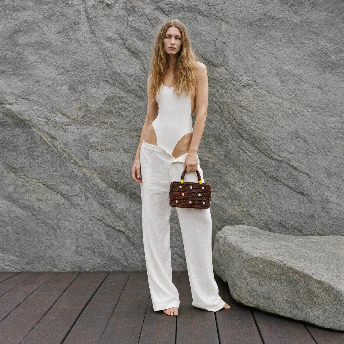 Stud Mini Tote in Brown