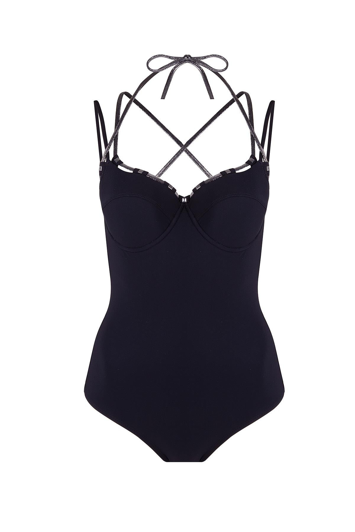 4229 Black Silver Balconette Swimsuit