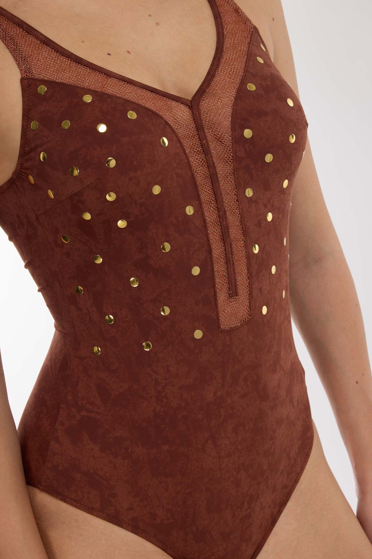 5145 Brown V Neck Swimsuit