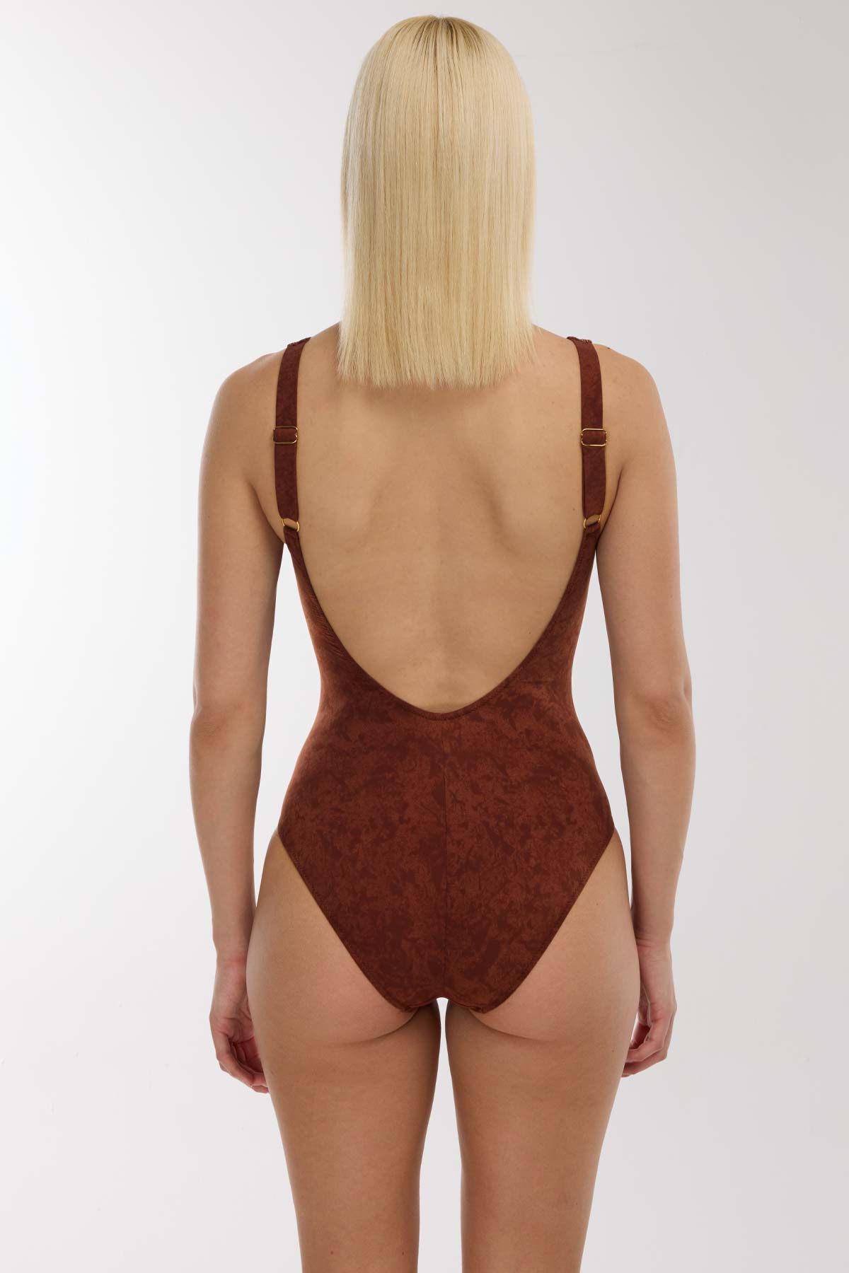 5145 Brown V Neck Swimsuit
