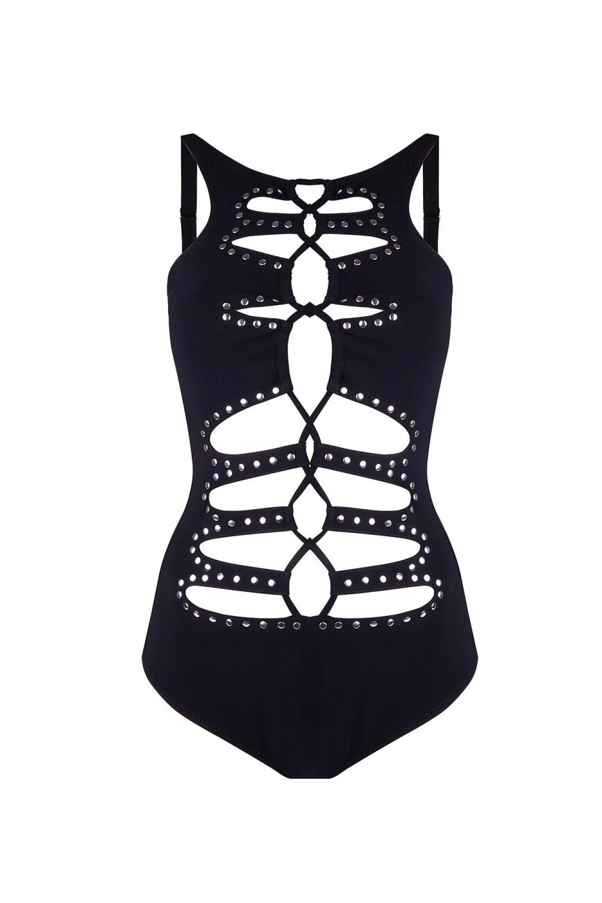5152 Black Scoop Neck Silver-Studded Swimsuit