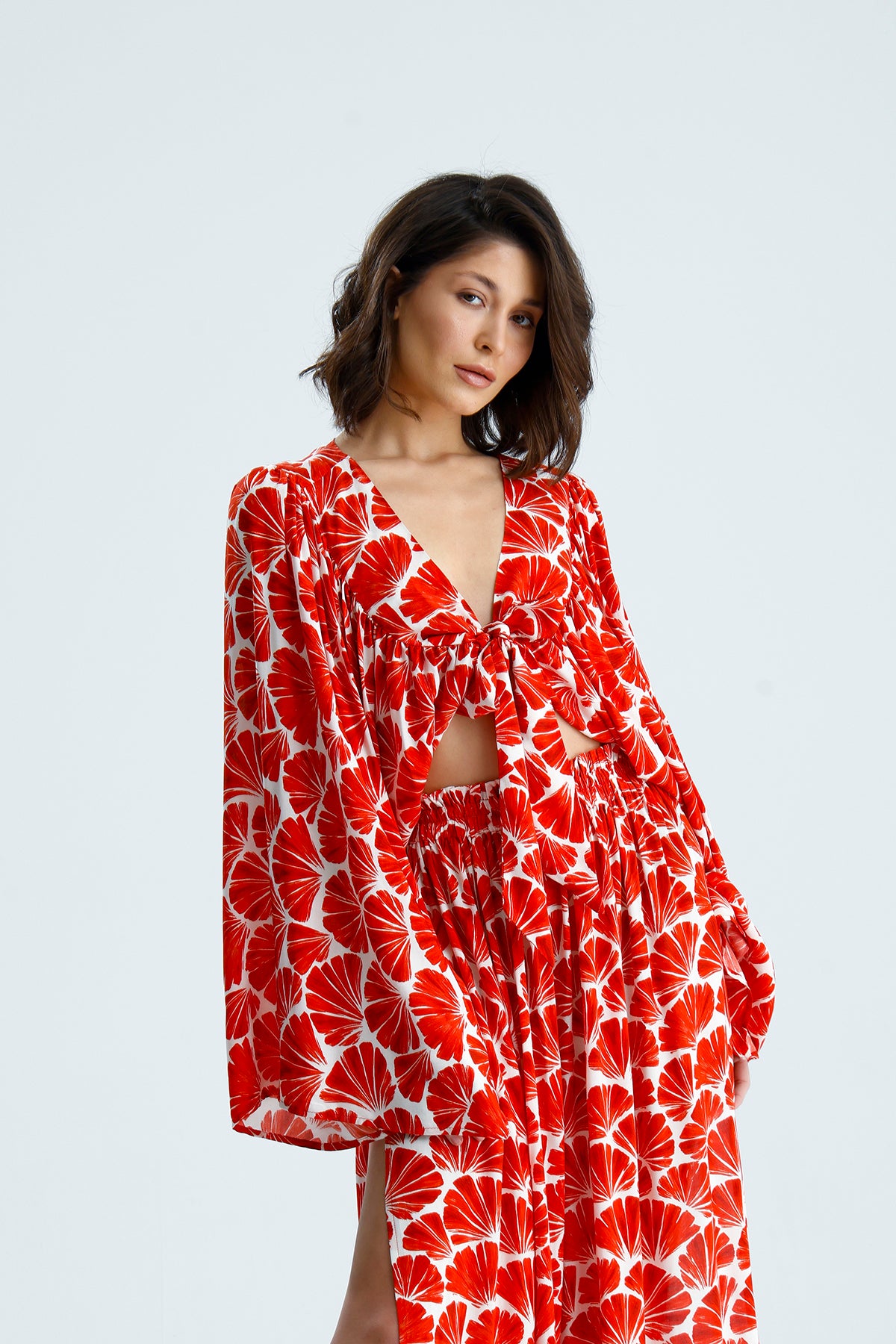 Bali Loose Fit Elastic Waist Long Pants-Red