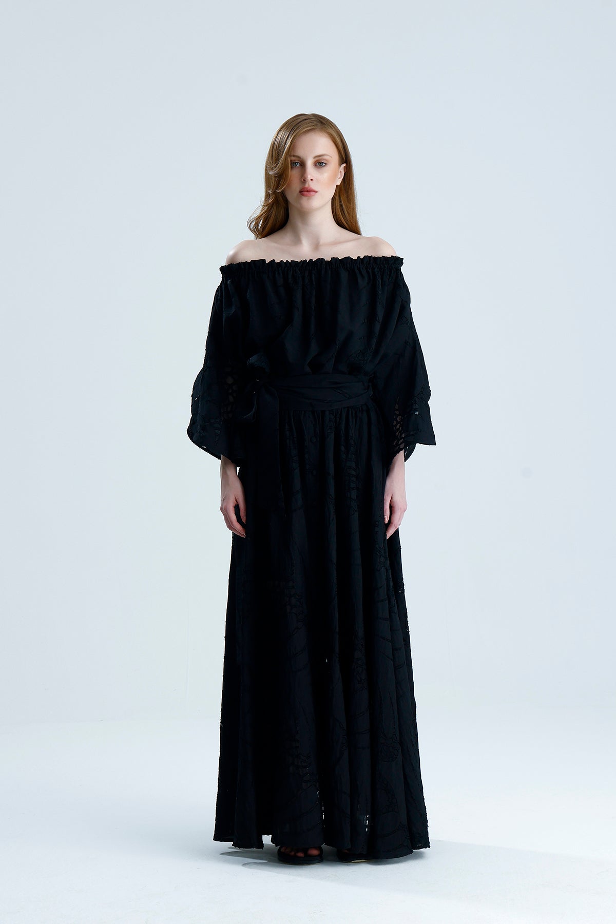 Victoria Wavy Sleeves Dress - Black