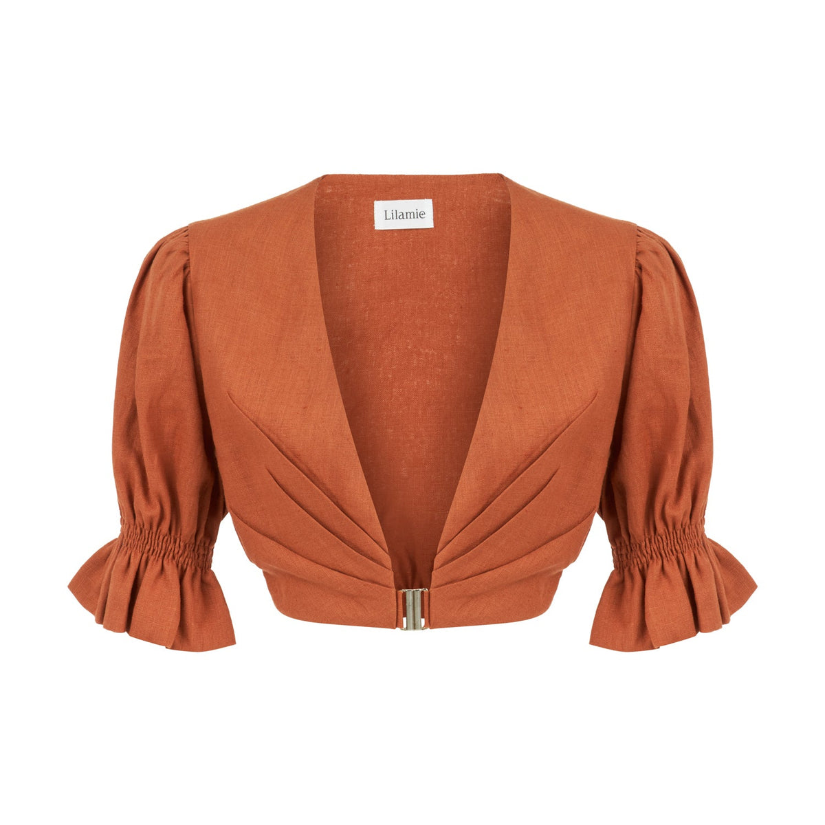 Marrakesh Puff Sleeve Crop Top - Brick