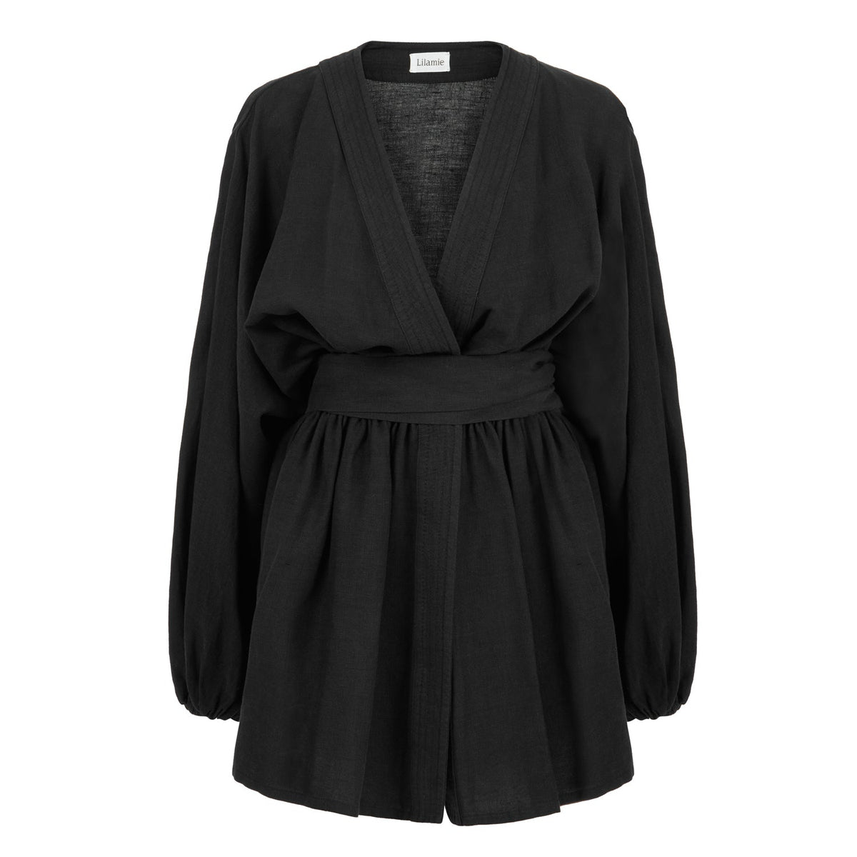 Sardinia Loose Arm Long Sleeve Short Dress - Black