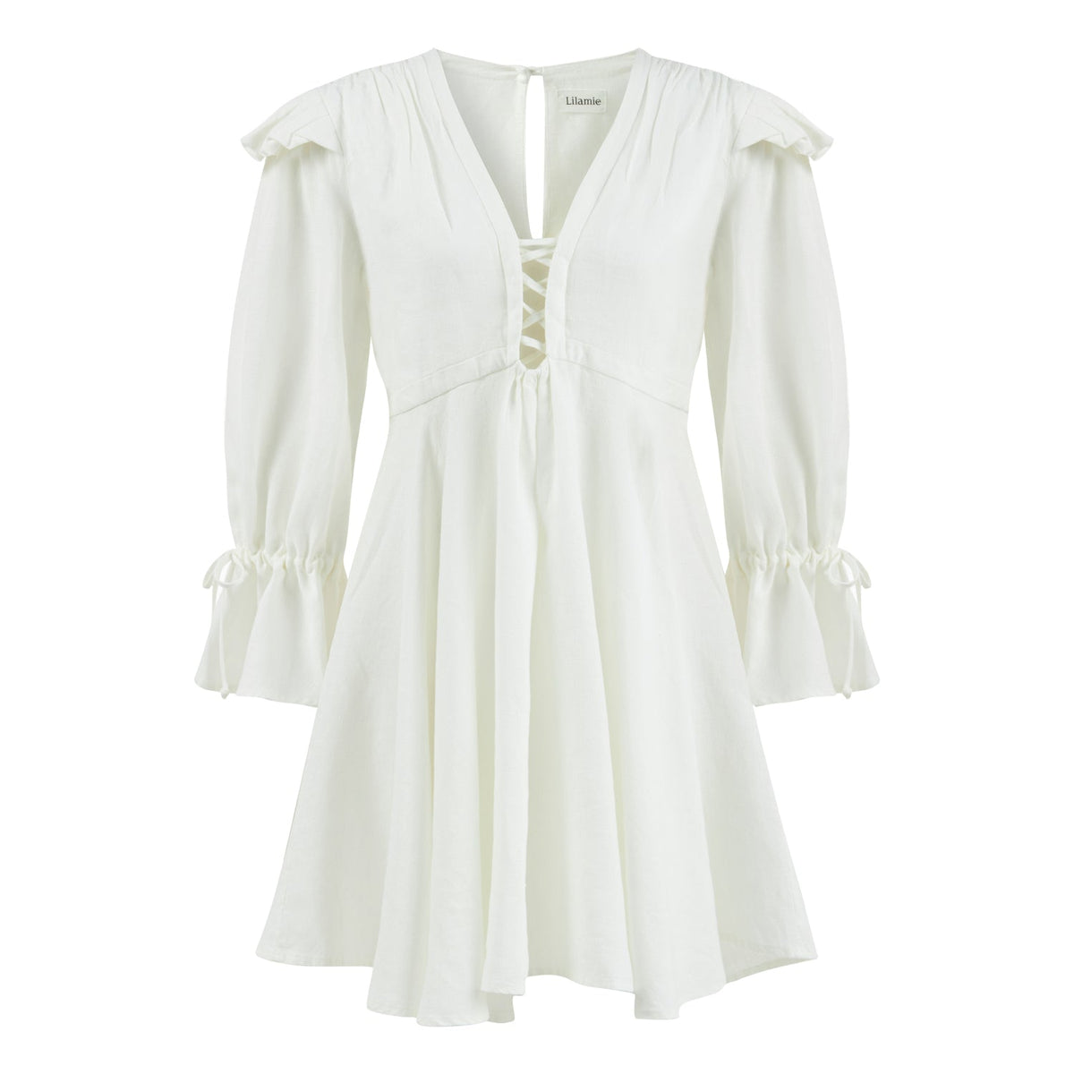 Sicily Loose Fit U Neckline Long Sleeve Mini Dress - White