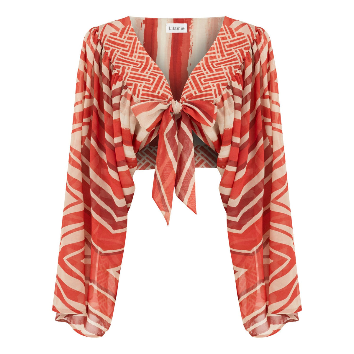 Aruba Front Tie Long Sleeve Top - Red