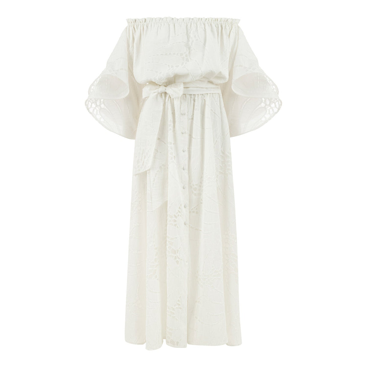 Victoria Wavy Sleeves Dress - White
