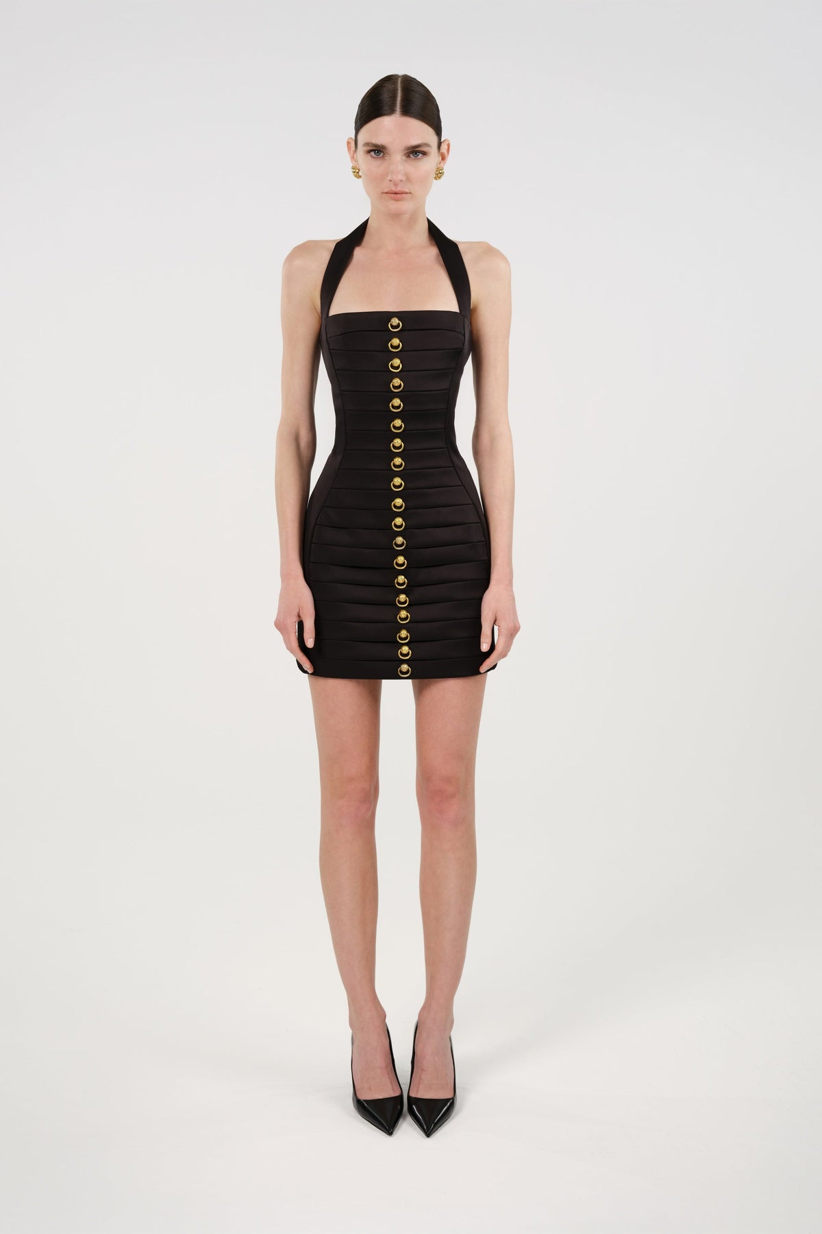 Pleated Detail Embellished Mini Dress