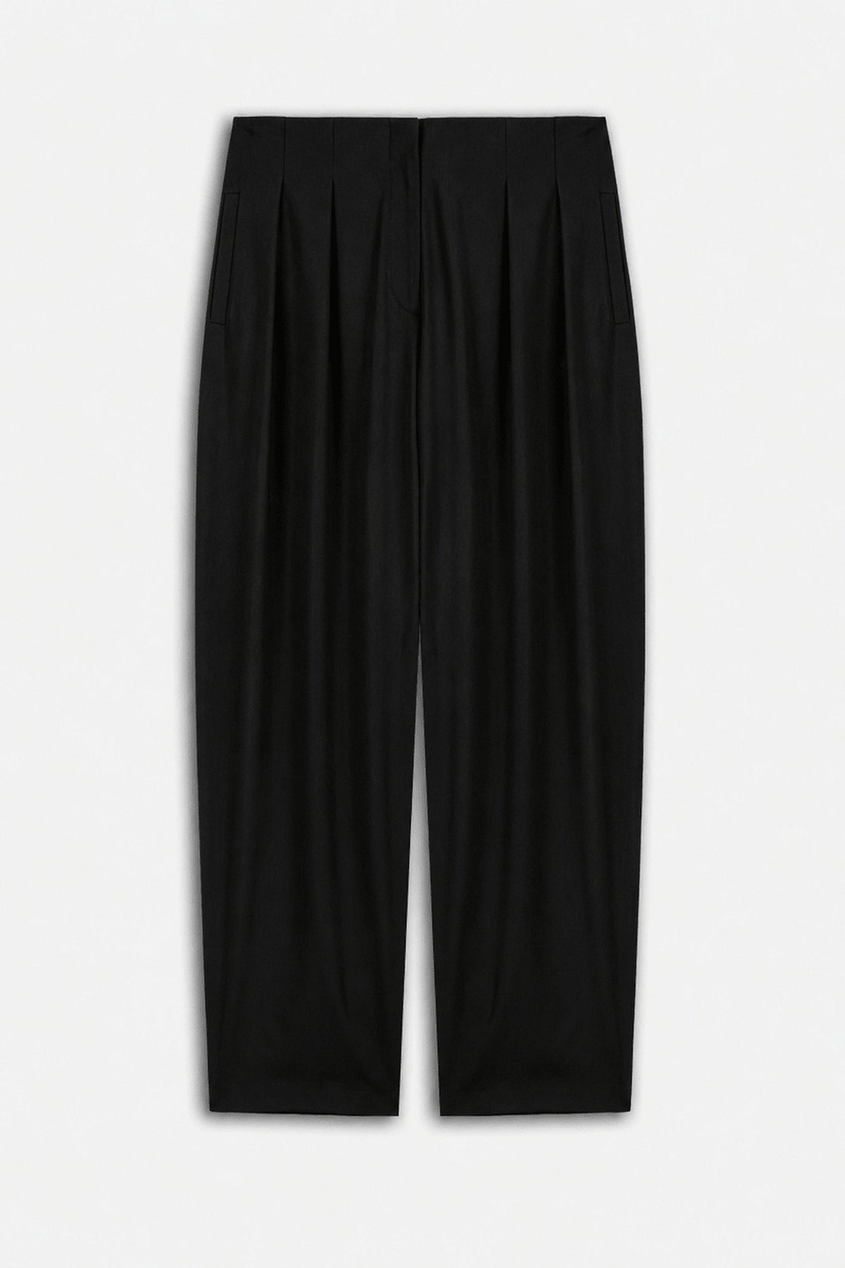 Double Pleat Belted Trousers - Black