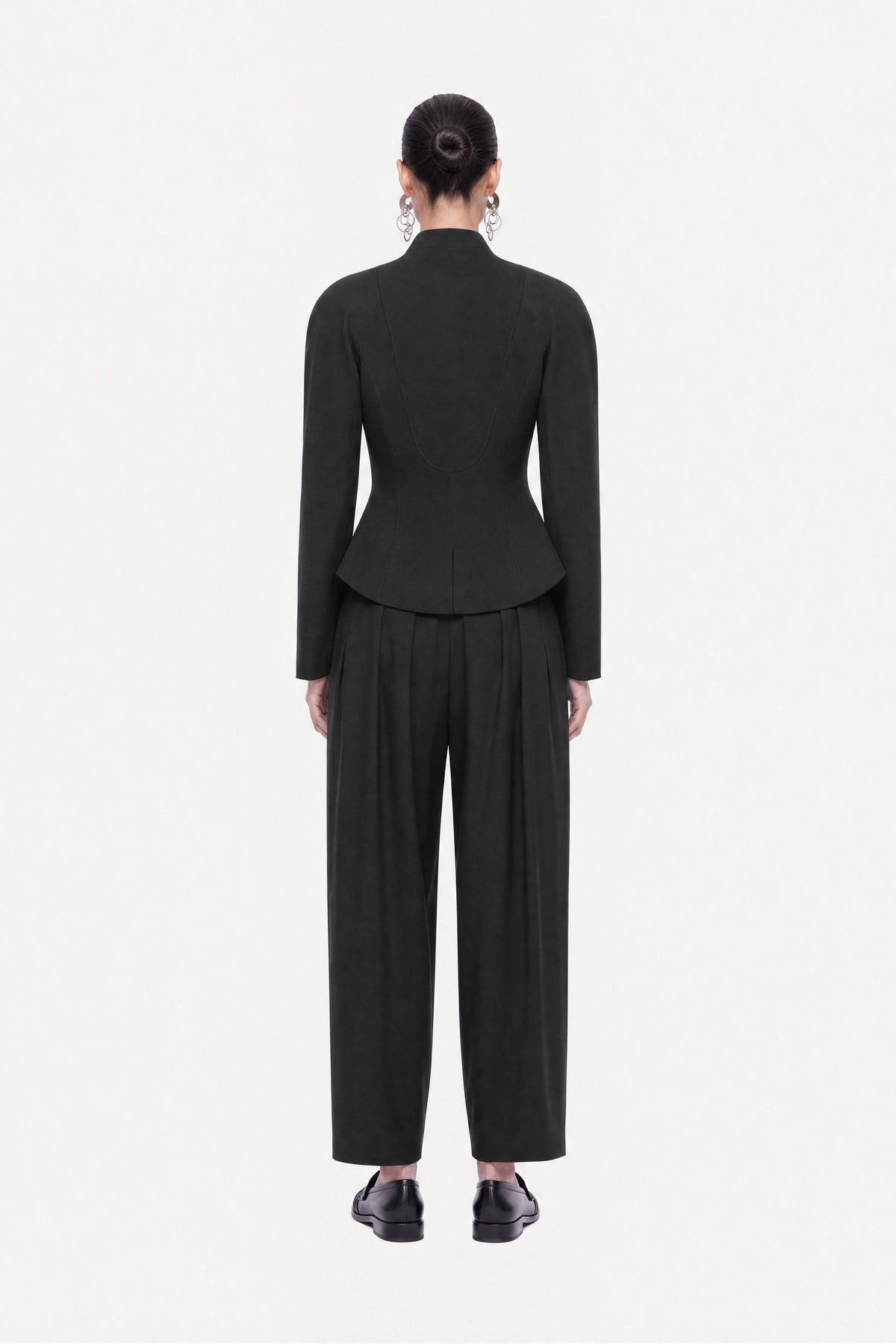 Double Breasted Stand Collar Jacket - Black