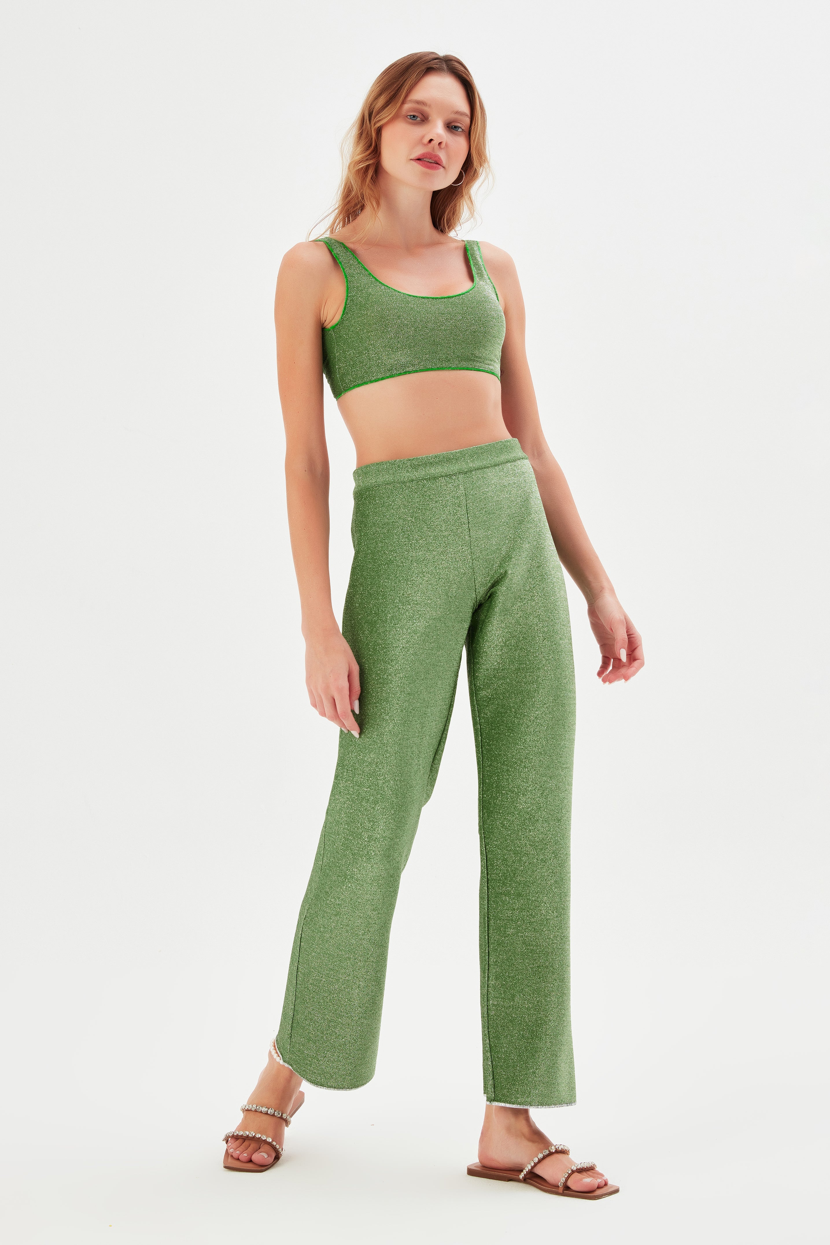 Roda Glitter High-Waist Trousers - Green