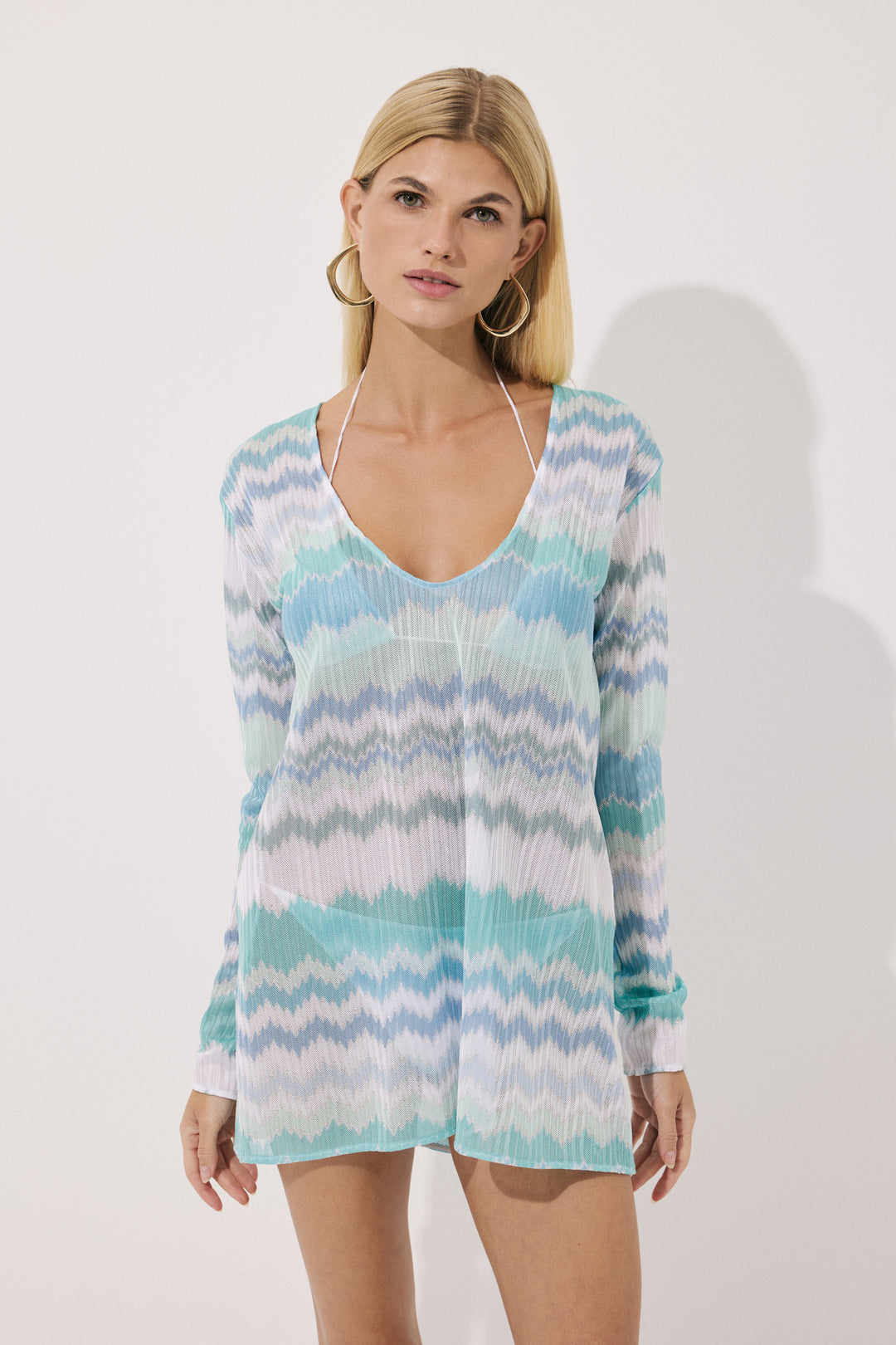 June Knit Mini Beach Dress Zigzag Metallic Almara