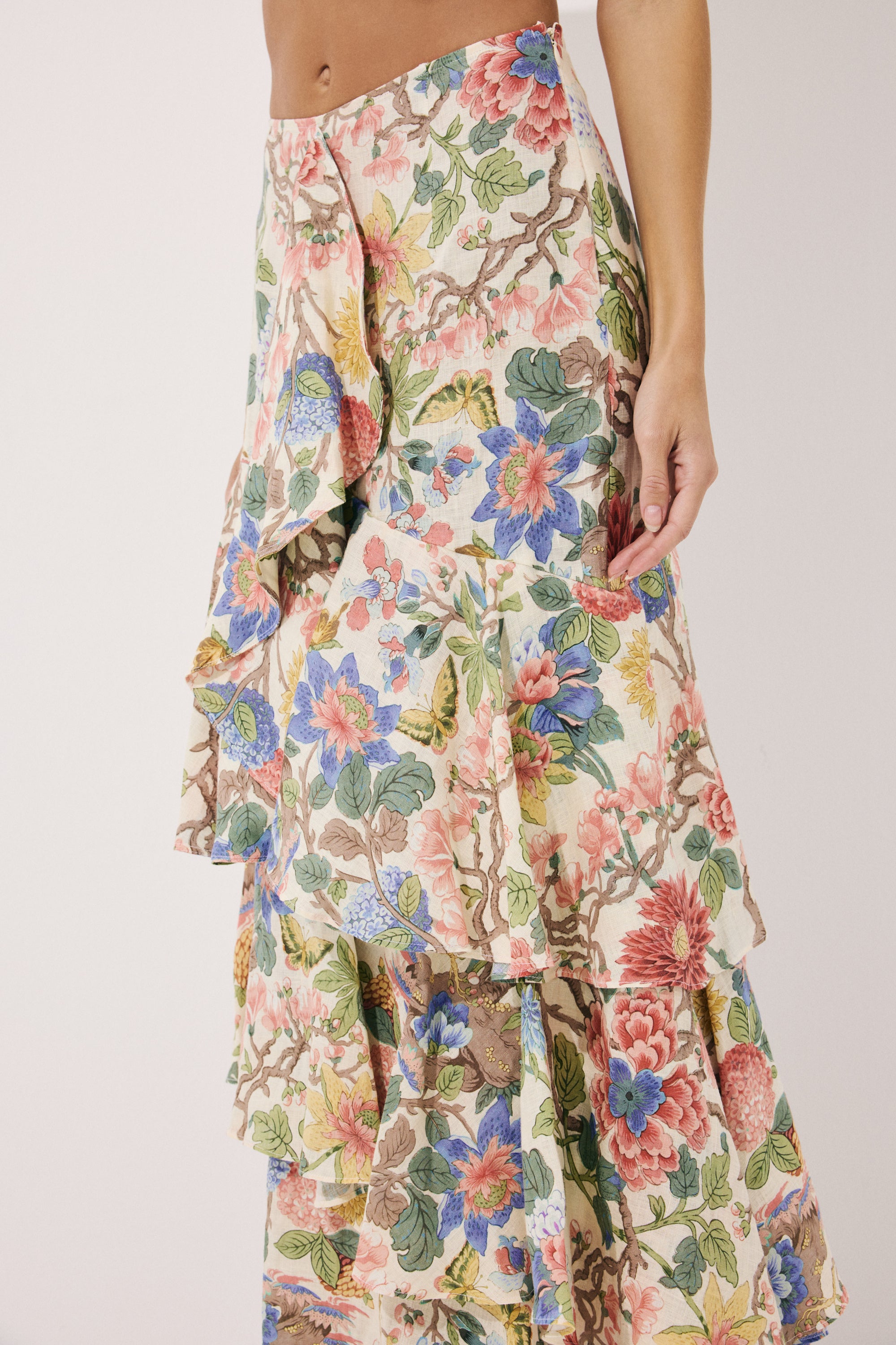 Orlena Linen Ruffled Maxi Skirt