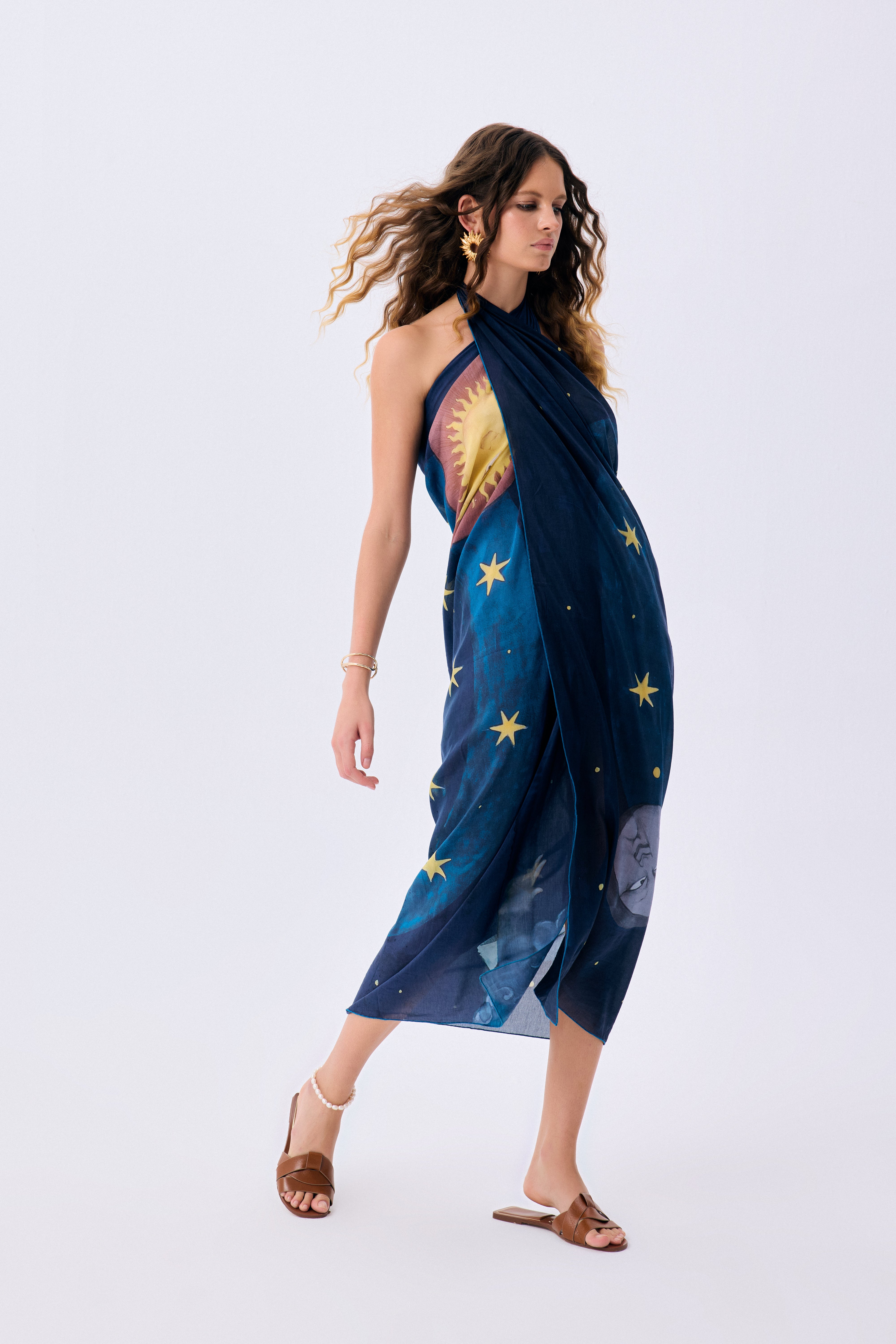 Printed Silk-Cotton Voile Pareo In Galaxia