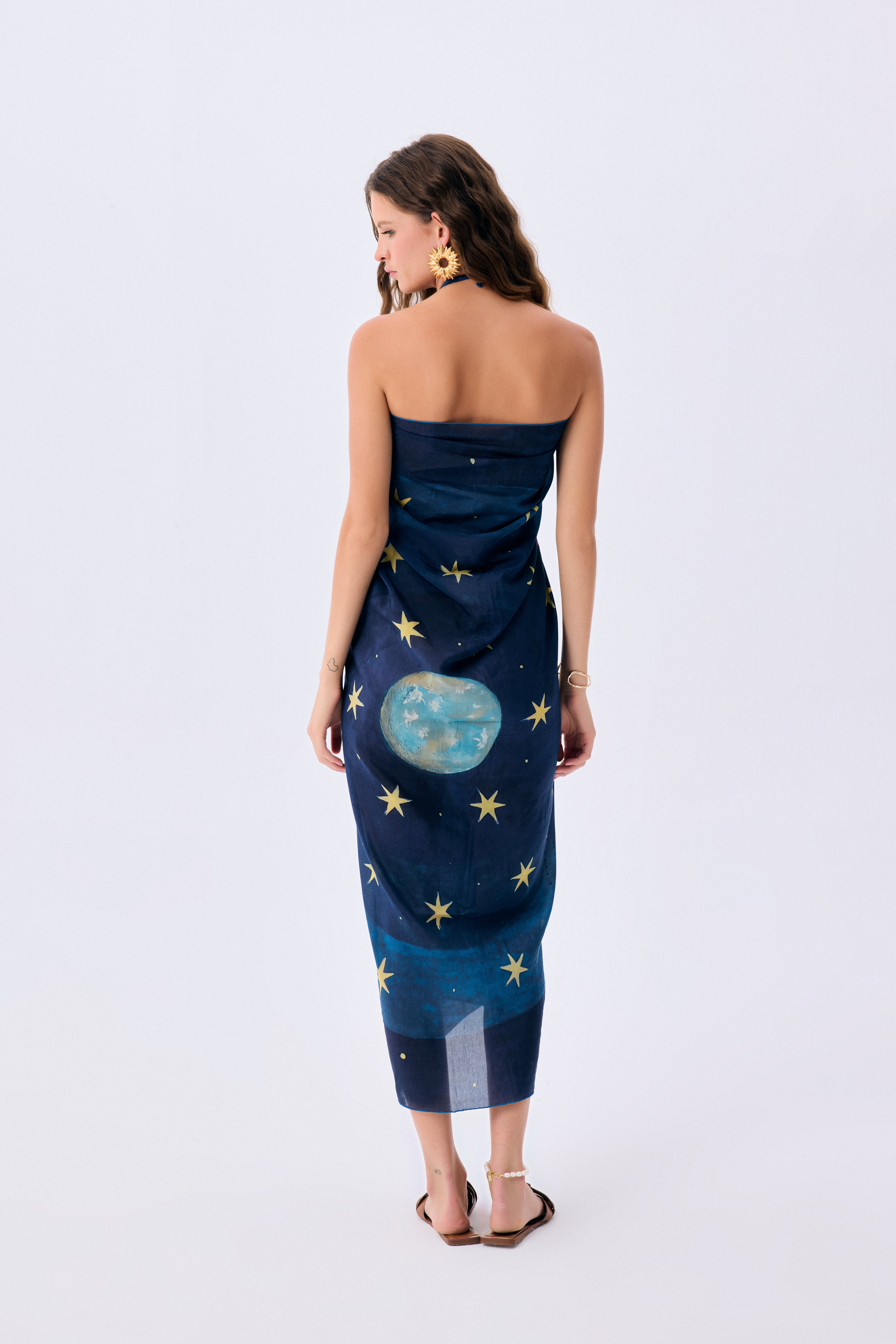 Printed Silk-Cotton Voile Pareo In Galaxia