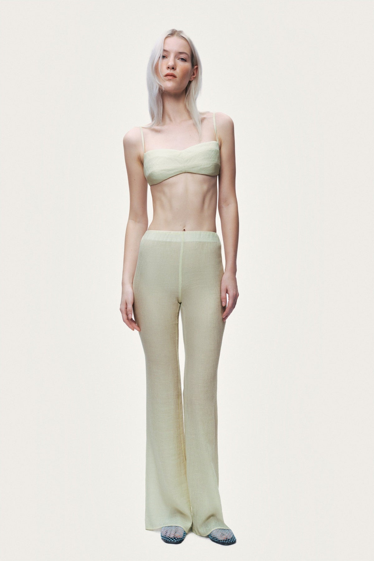 High-Waist Flare Trousers - Light Yellow