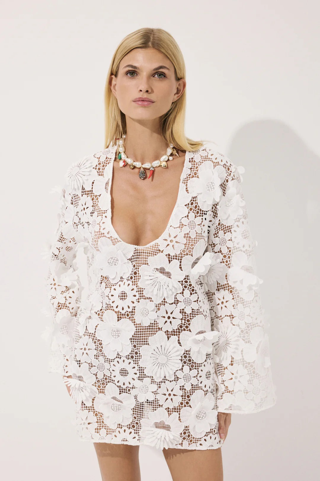 June Knit Mini Beach Dress White Crochet Filora