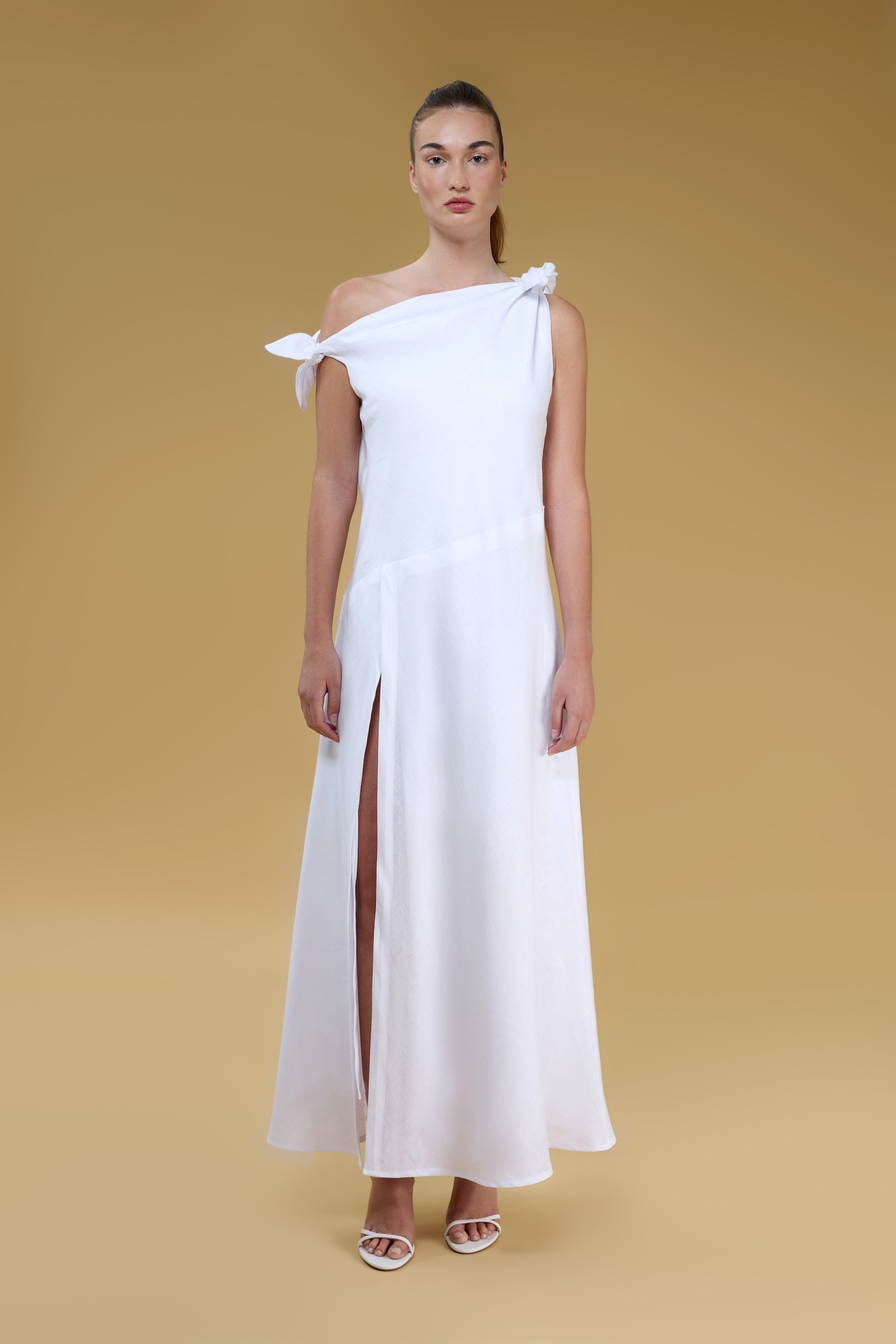 Valeria White Off Shoulder Maxi Linen Dress
