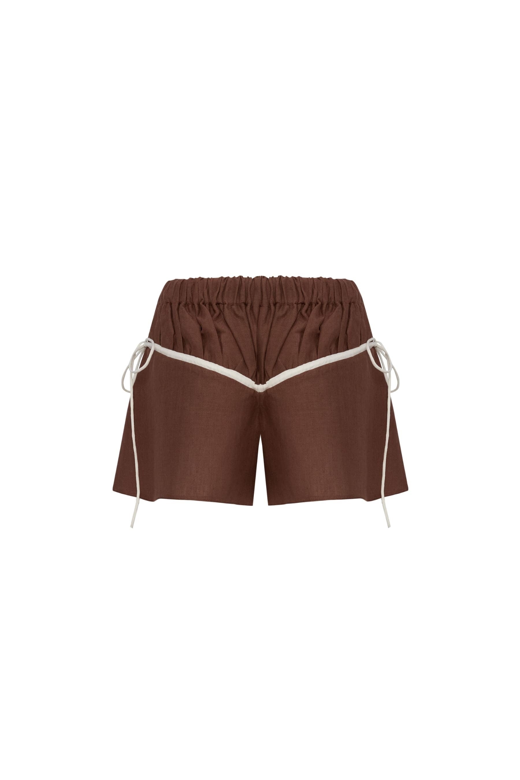 Colette Cappuccino and Ecru Linen Tie Shorts