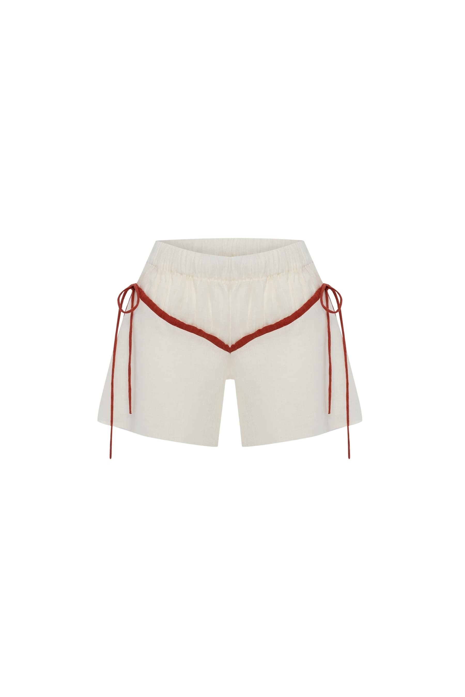 Colette Ecru and Terracotta Linen Tie Shorts