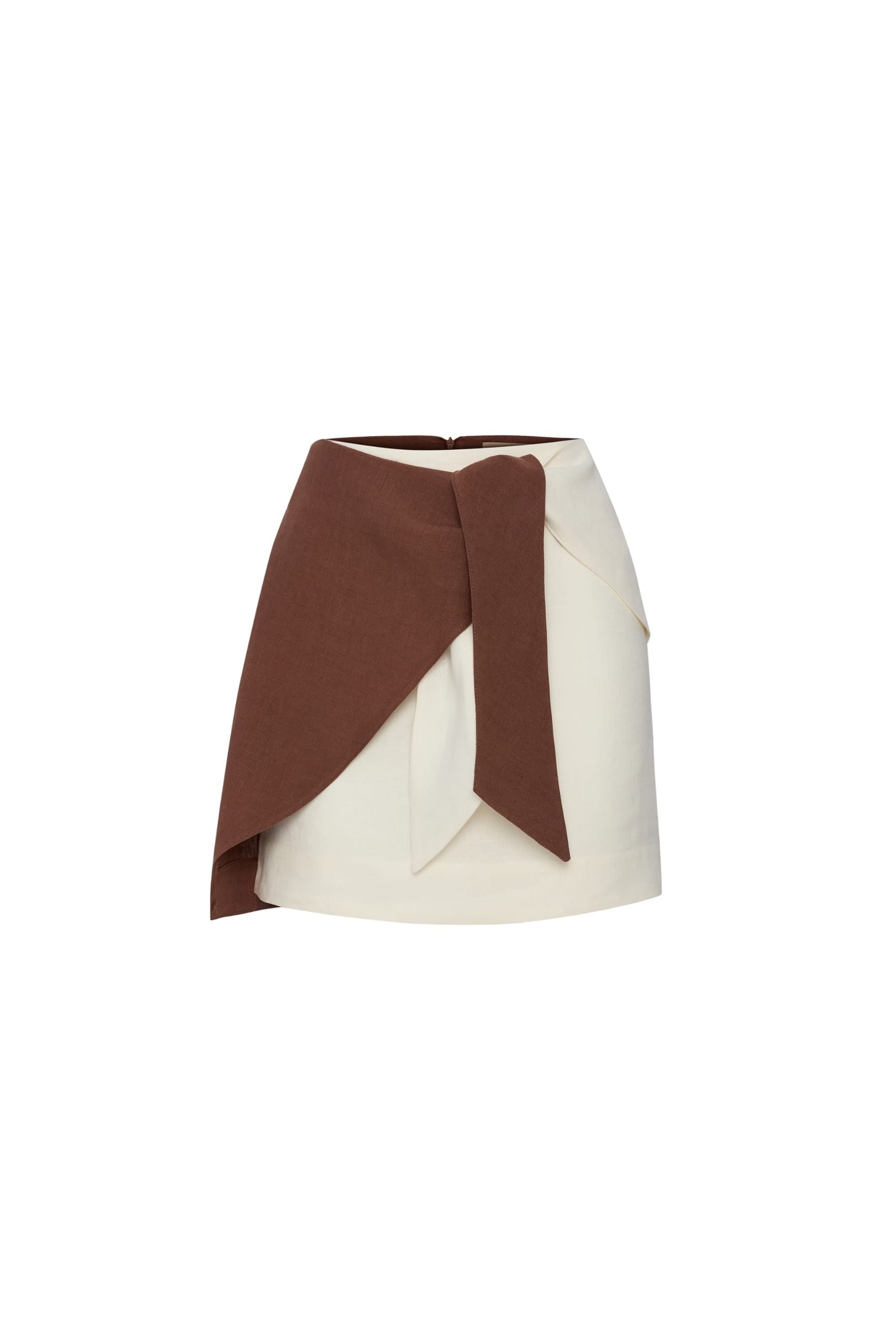 Eliza Cappuccino and Ecru Linen Wrap Mini Skirt
