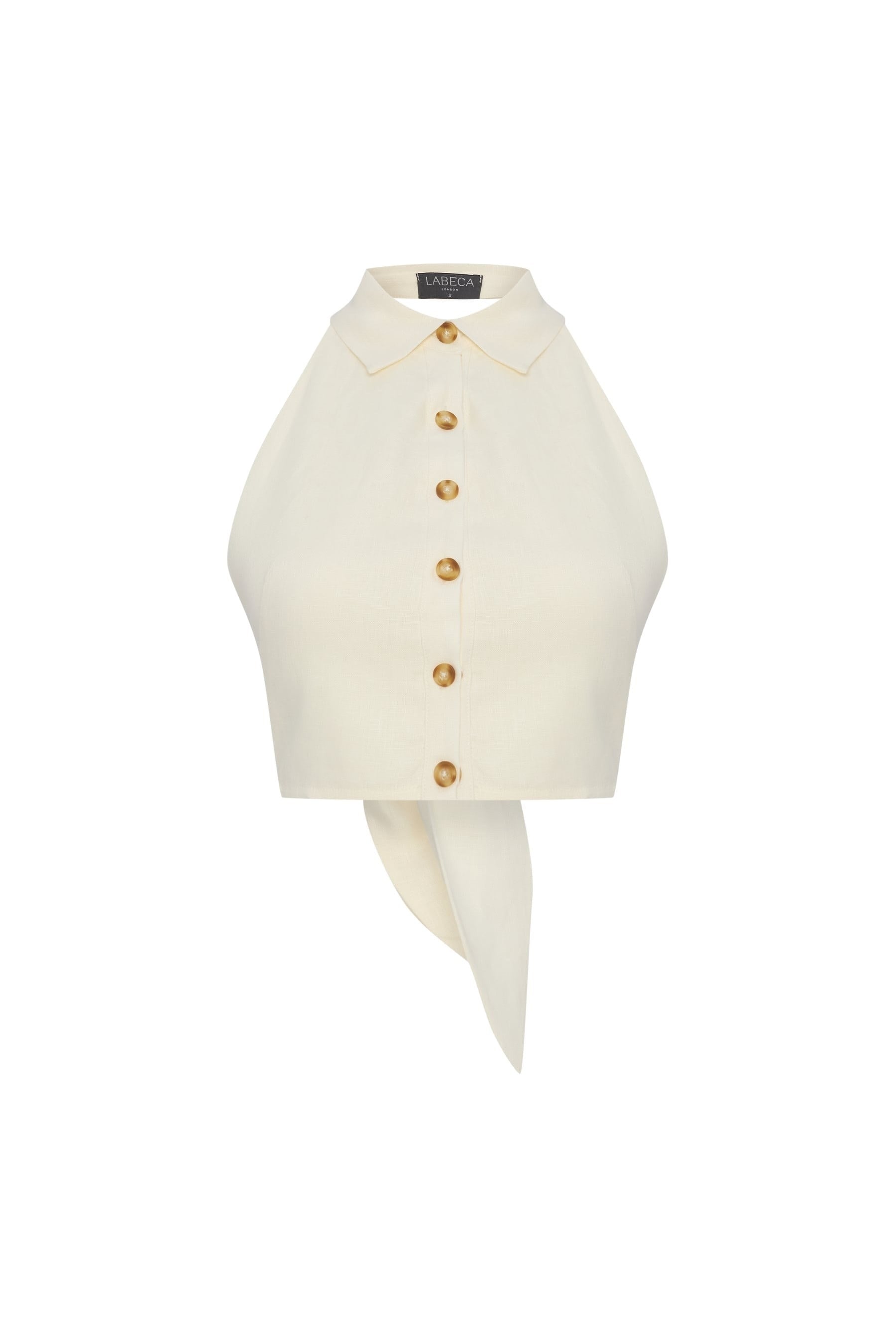Leah Ecru Linen Collared Crop Top