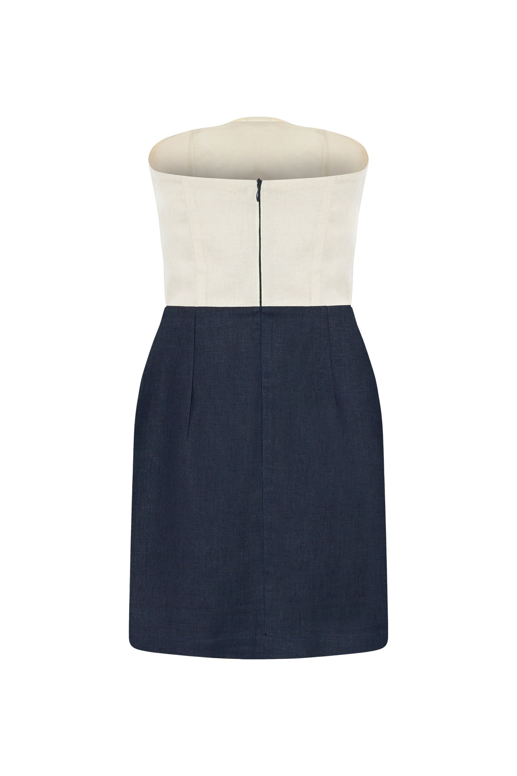 Hazel Two-Tone Navy Linen Twist Mini Dress
