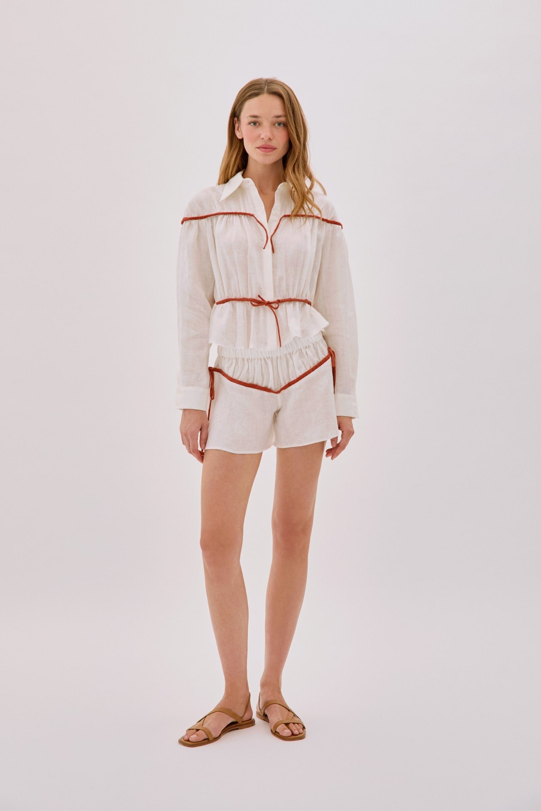 Colette Ecru and Terracotta Linen Tie Shirt