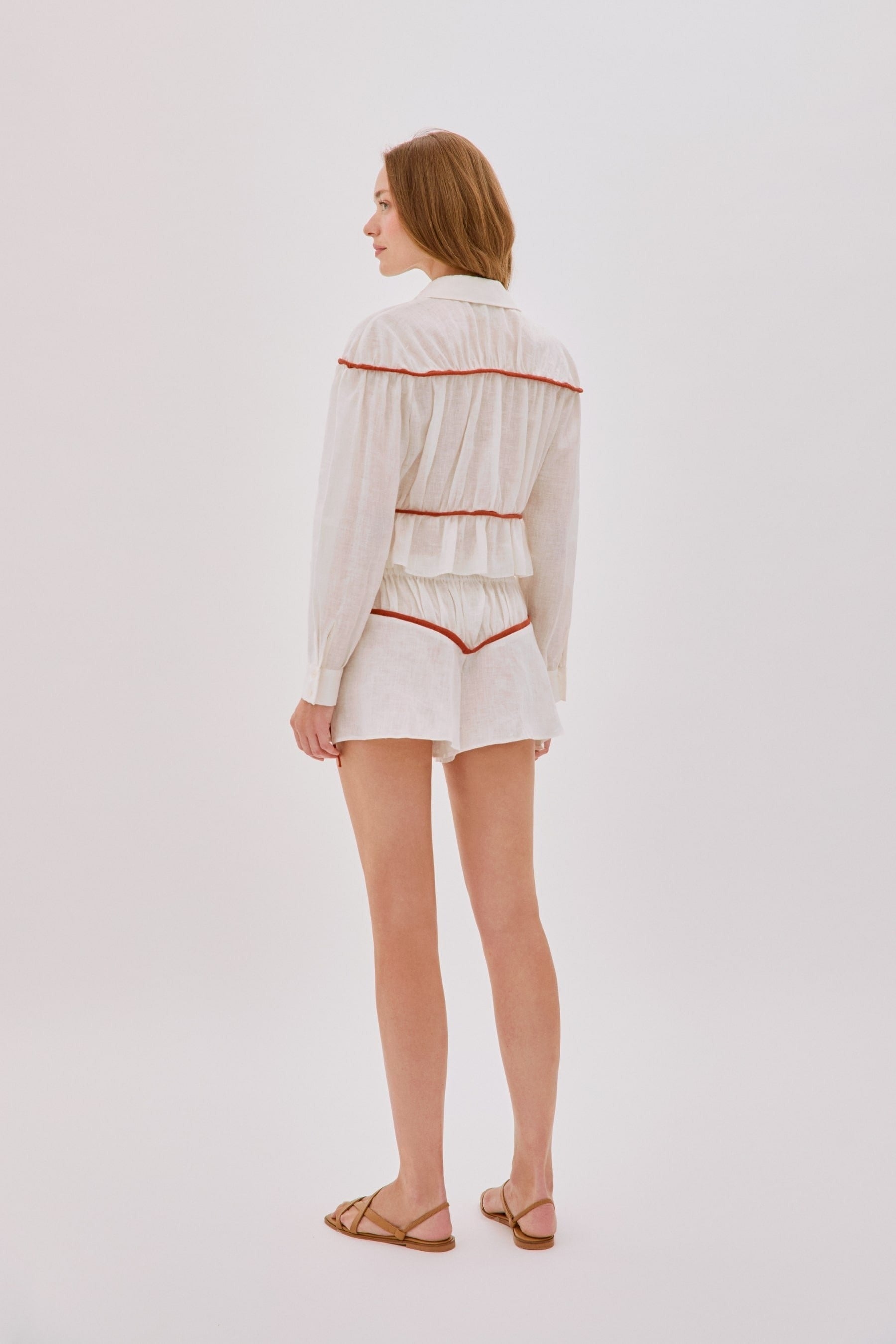 Colette Ecru and Terracotta Linen Tie Shorts