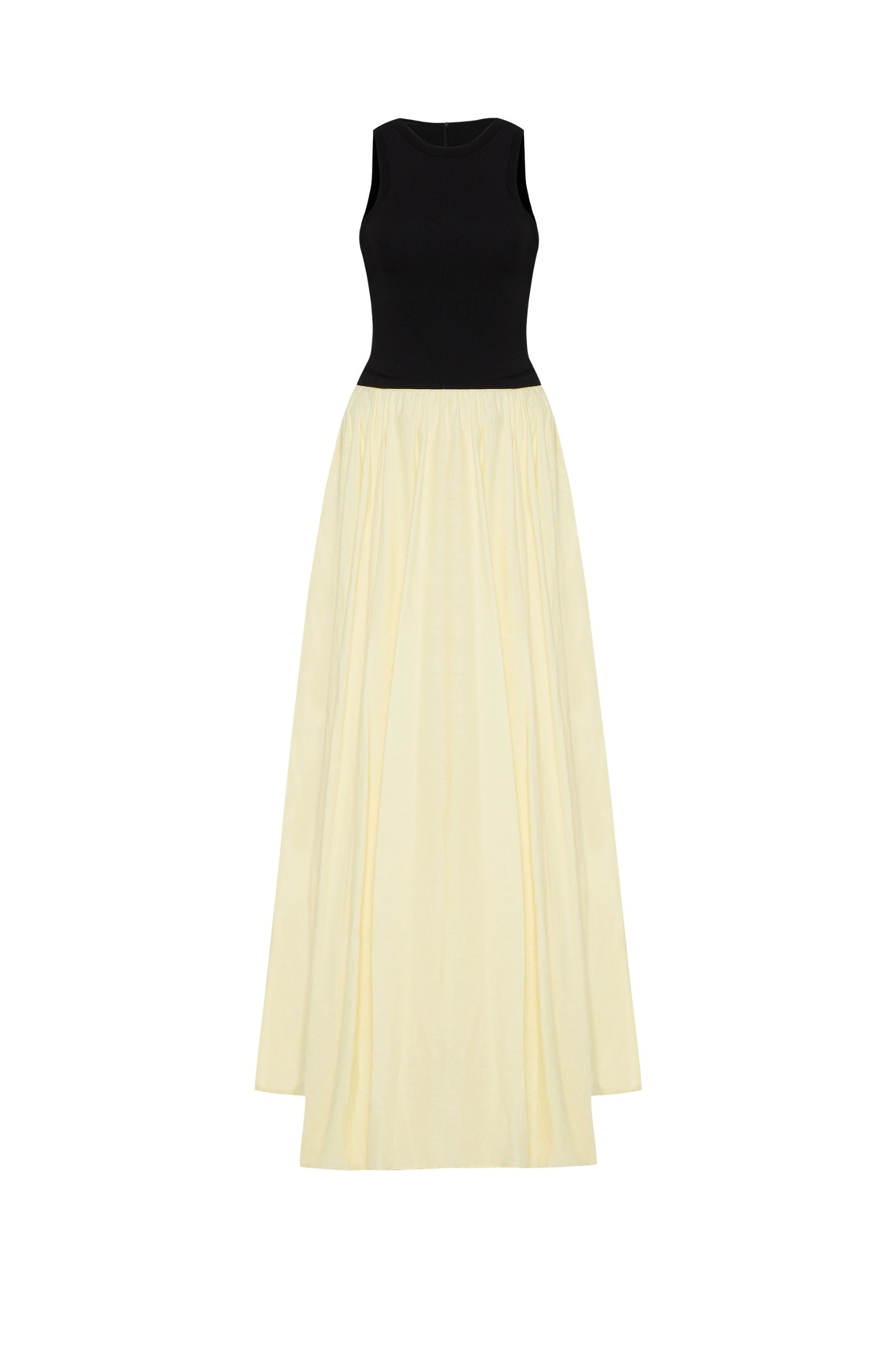 Nikki Black and Yellow Linen Maxi Dress