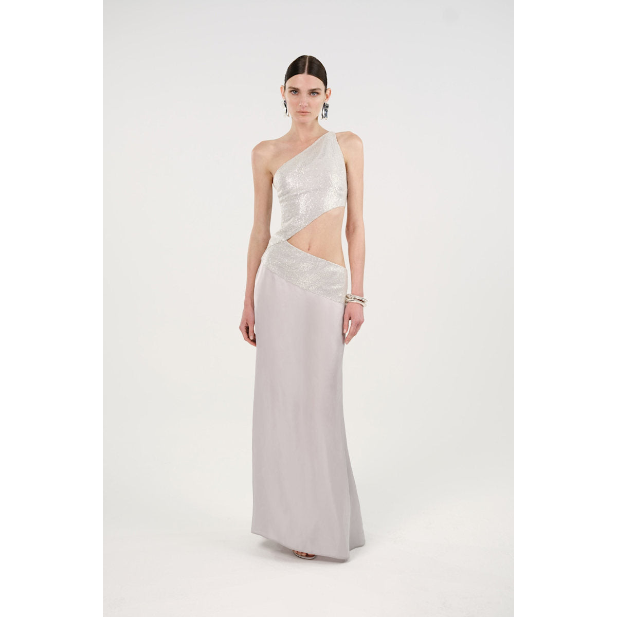 Sequin One-Shoulder Cutout Maxi Dress