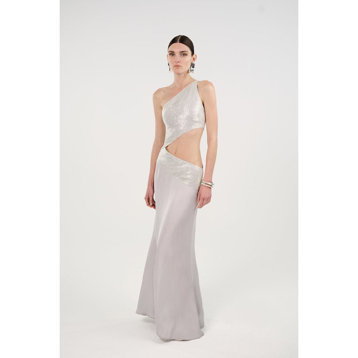 Sequin One-Shoulder Cutout Maxi Dress