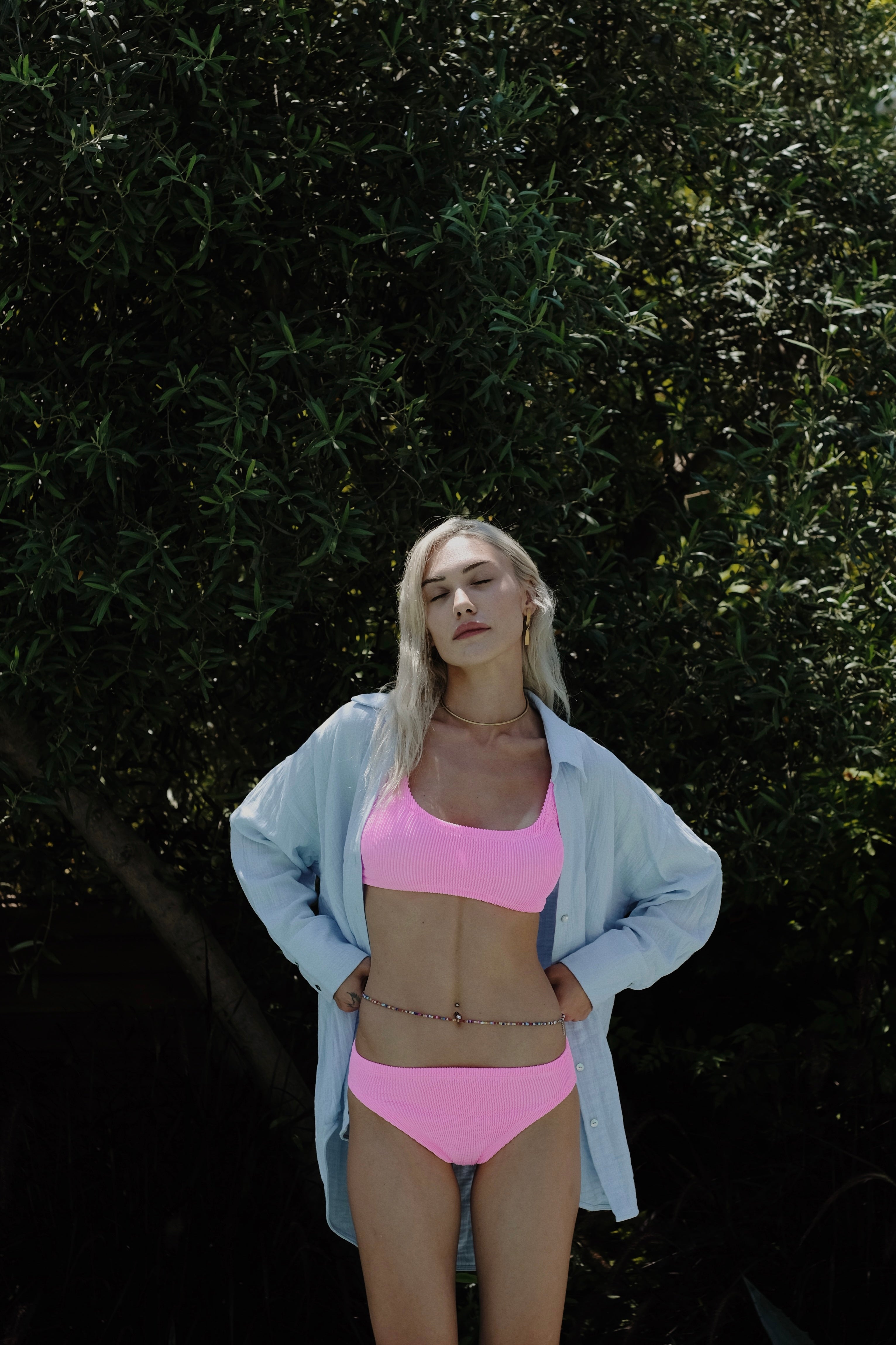 Sofi Italian Crinkle Tank Bikini Set - Neon Pink