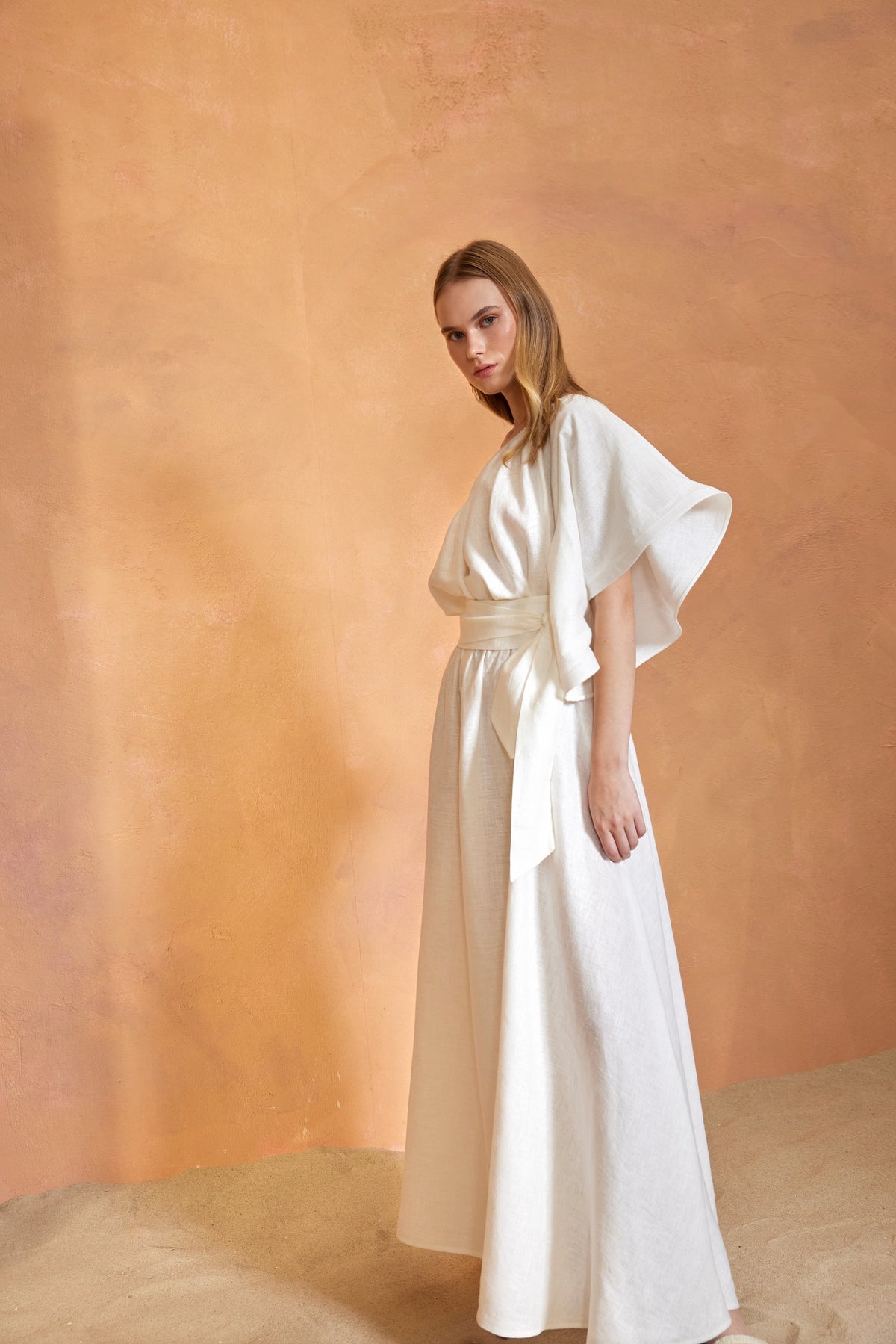 Portofino Wavy Sleeve Long Dress - White